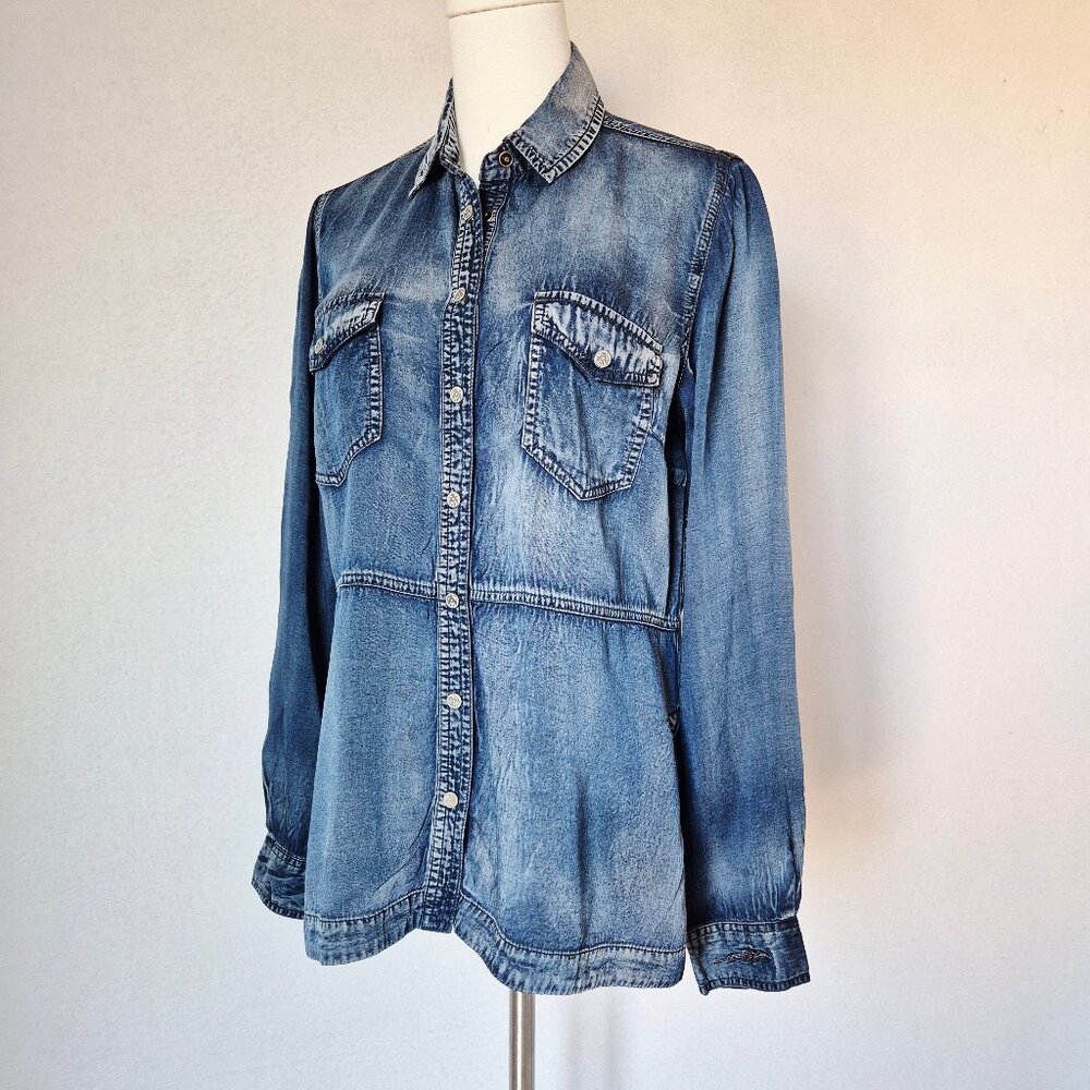 Ryan Michael Chambray Button-down Western Shirt Long Sleeve Tencel Blue